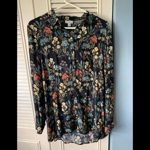 J.jill women black floral print button down sz M